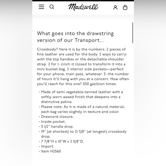 Madewell the Small Drawstring Transport Crossbody in English Saddle - Picture 2 of 5